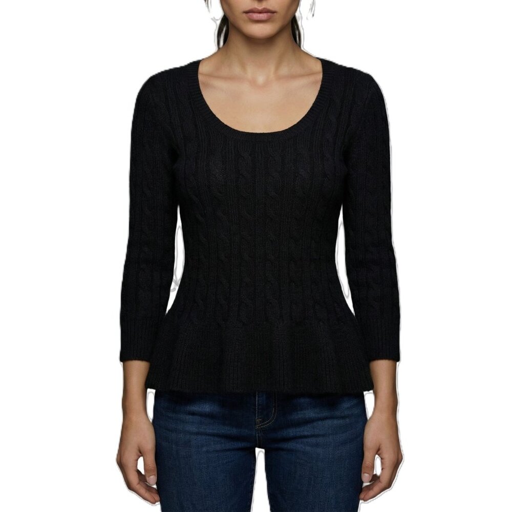 Autumn Cashmere Scoop Neck Cable Sweater In Black, XS